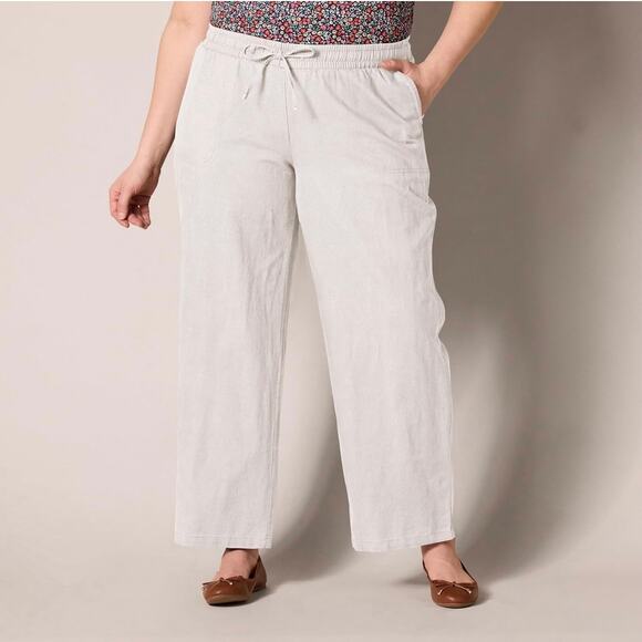 NEW Amazon Size 3X Linen Blend Relaxed Fit Wide Leg Pant Drawstring Ecru Beige - Picture 1 of 8